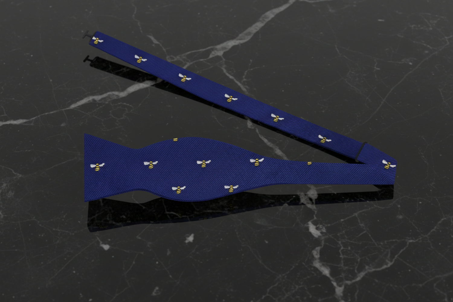 Deep Blue, Yellow and Black Honey Bee Bow Tie Untied