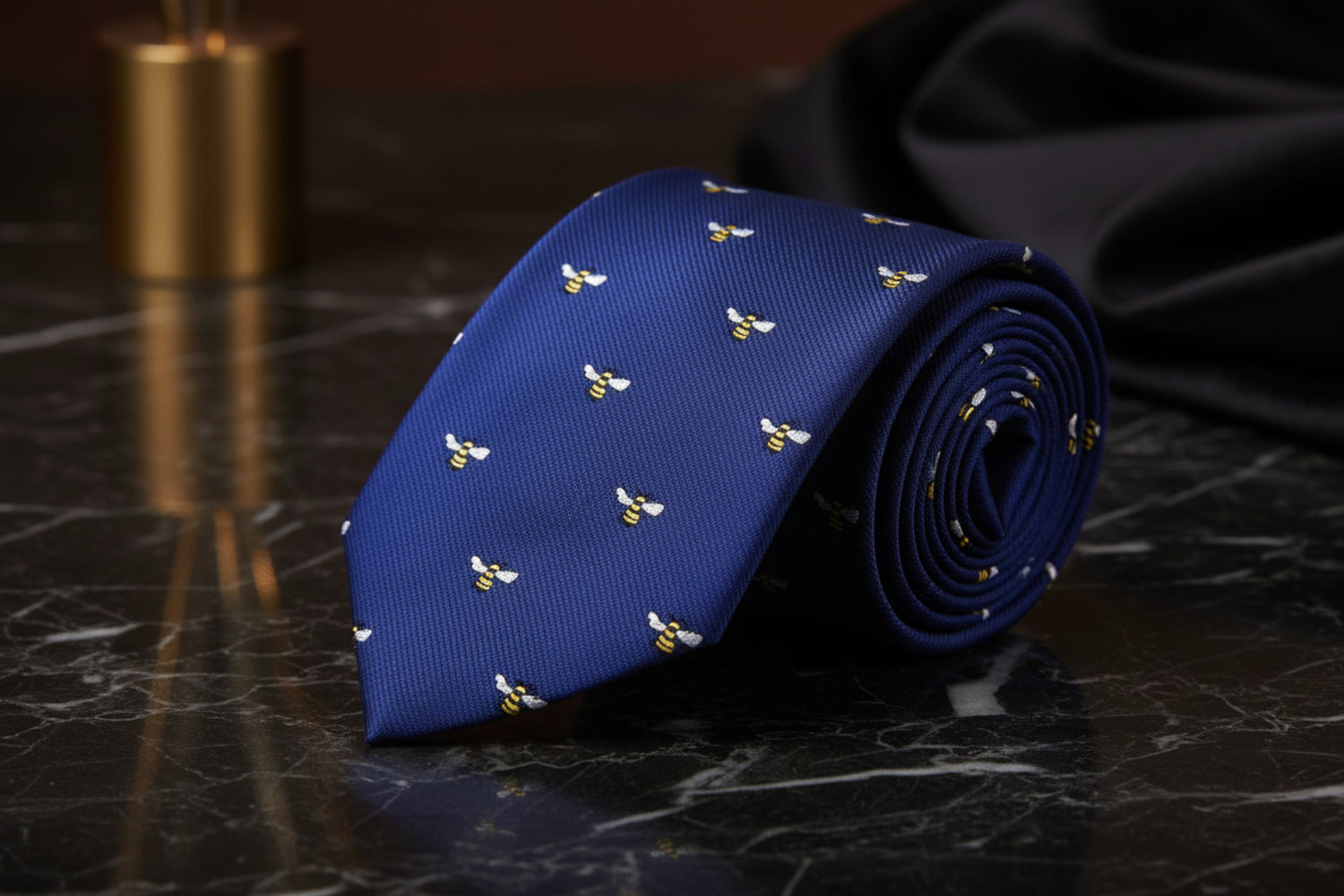 Blue, Yellow, Black Honey Bee Tie a 