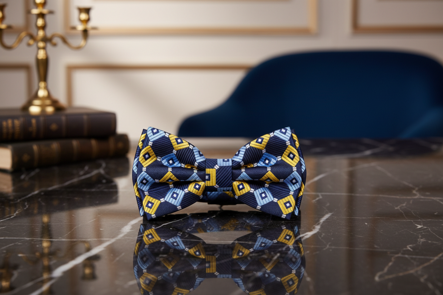 Blue Yellow Geometric Bow Tie  