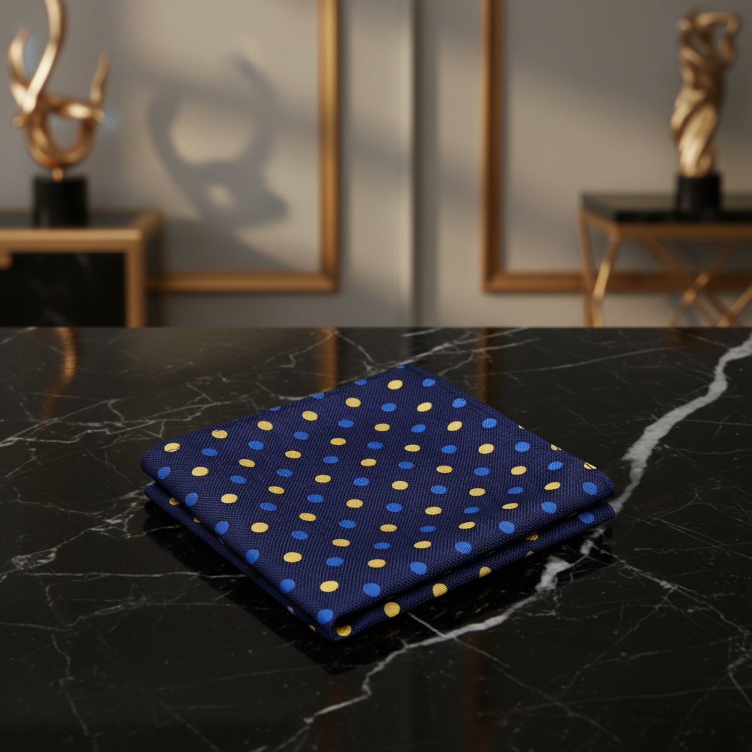 A Blue, Yellow Polka Dot Pattern Pocket Square