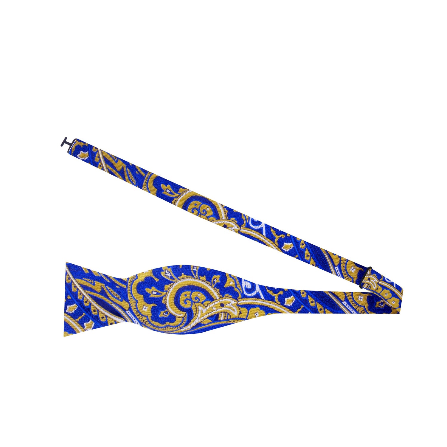 Self Tie Bow Tie: A Blue, Yellow Ornate Paisley Pattern Self Tie Bow Tie