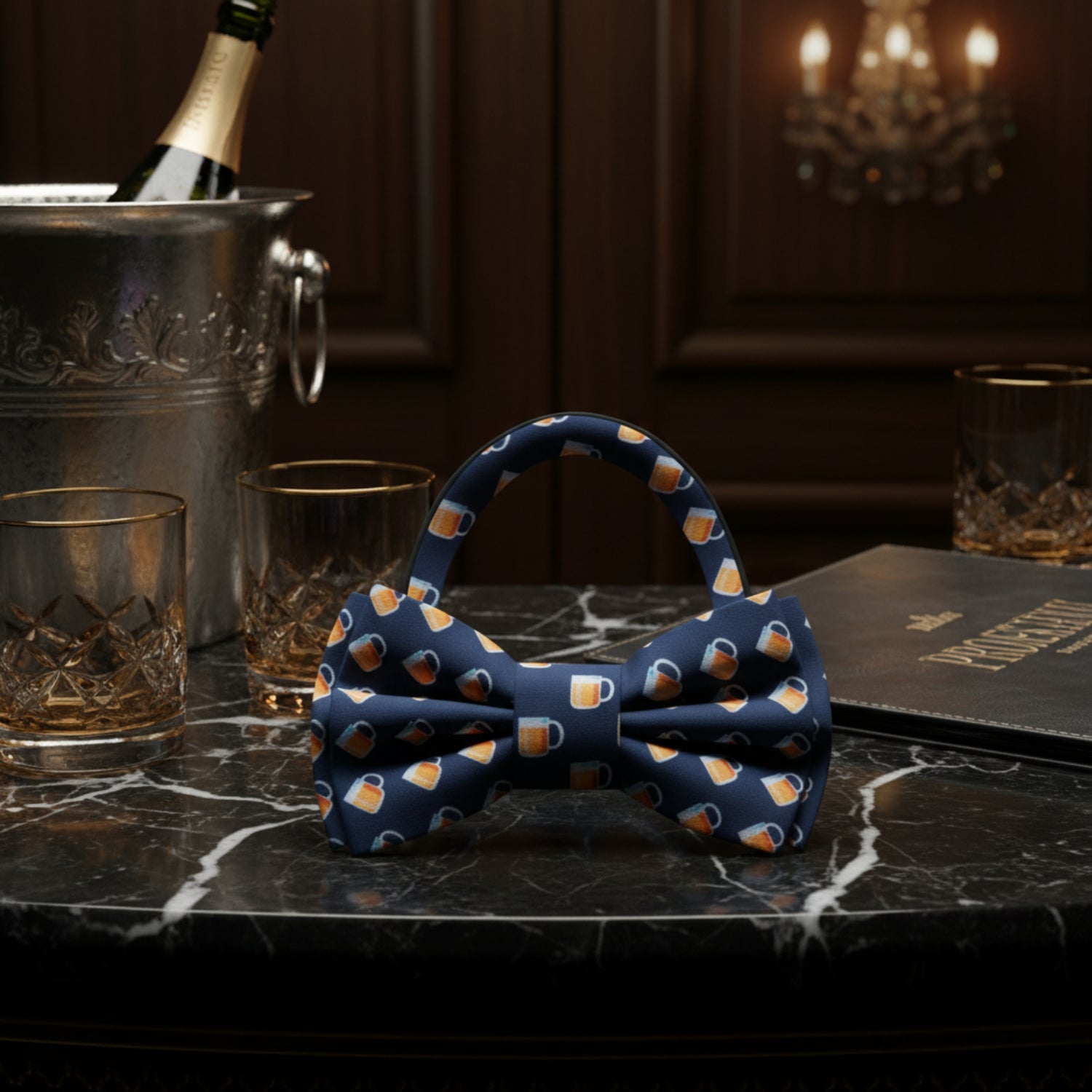 Pre Tied: Blue, Yellow Beer Mugs Bow Tie