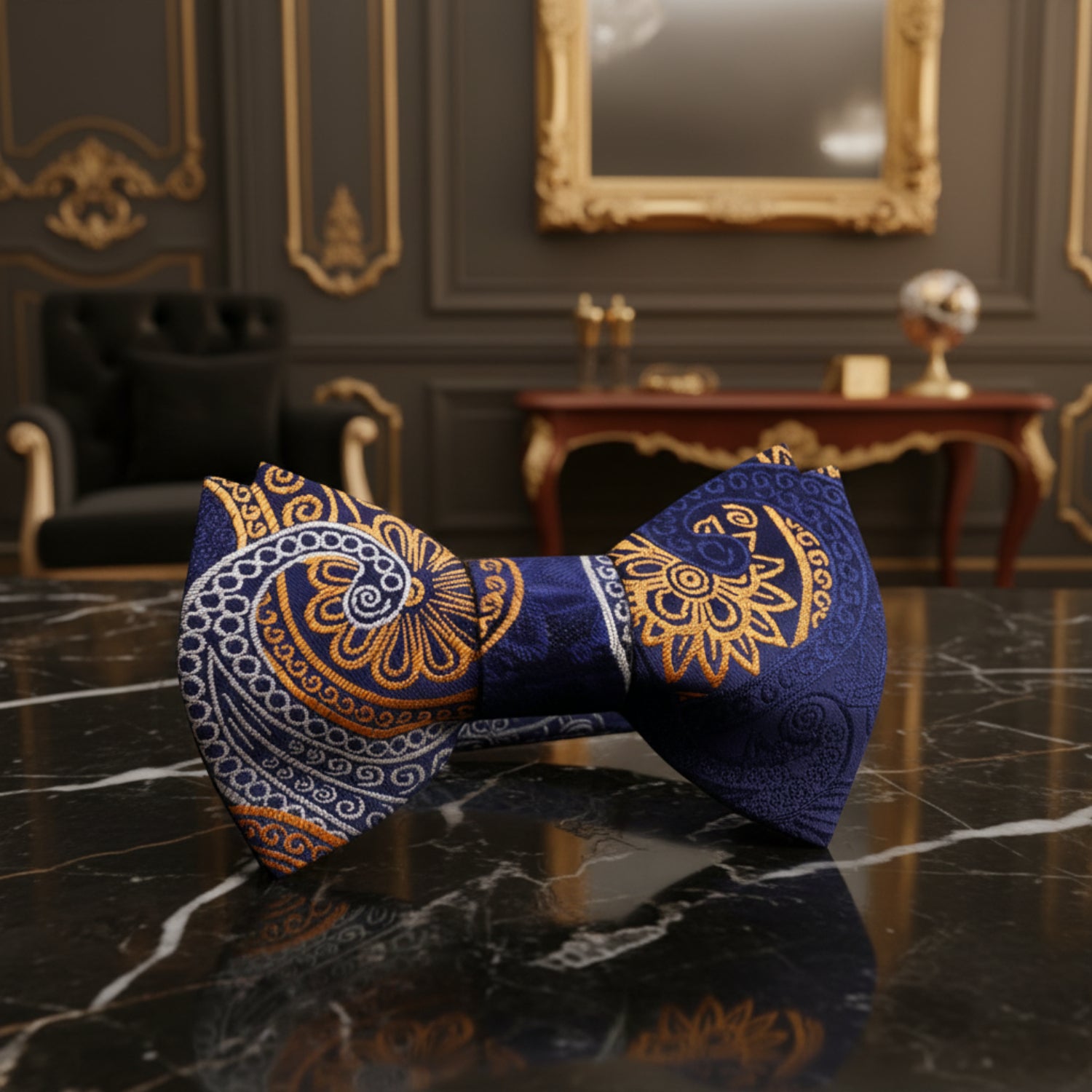 Blue, Yellow, White Paisley Bow Tie