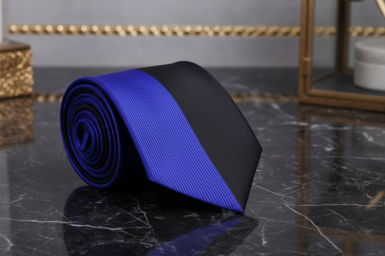 Black, Deep Space Blue, Brown Gold Tie