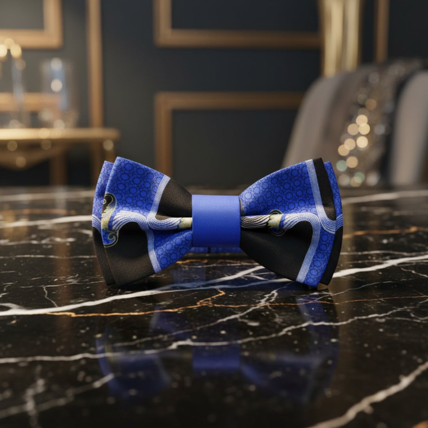 ||Blue Abstract Bow Tie