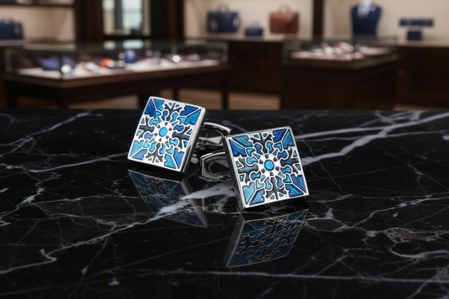 Chrome, Blue Black Sun Cufflinks