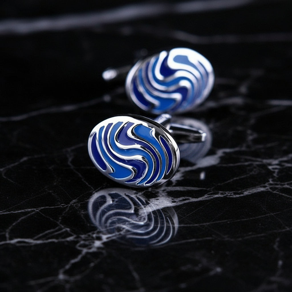 Chrome with Blue Fingerprint Cuff-links