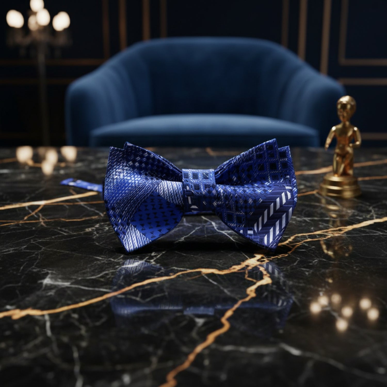 A Blue Abstract Diamond Shape Pattern Self Tie Bow Tie  ||Blue
