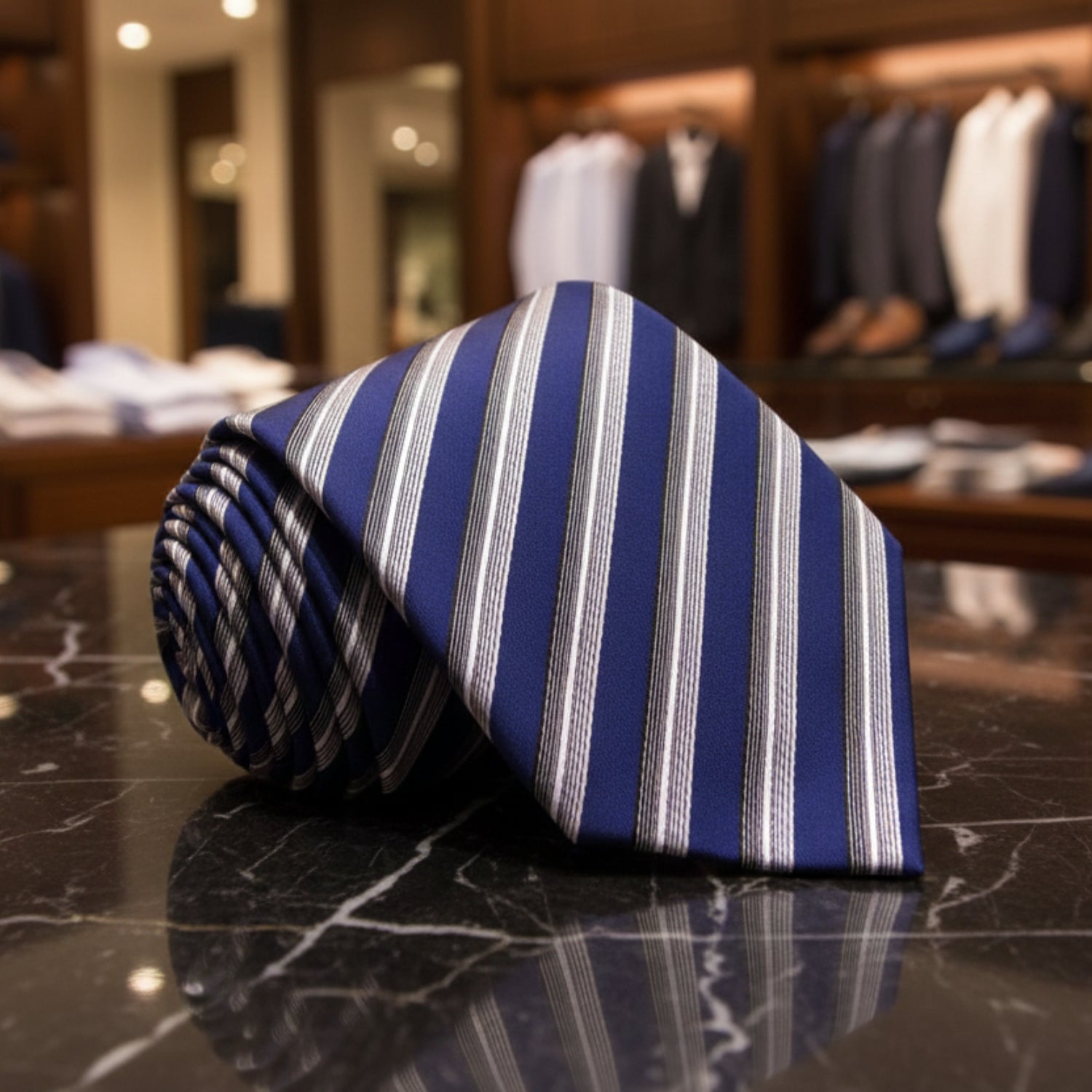 Blue, Grey Stripe Tie