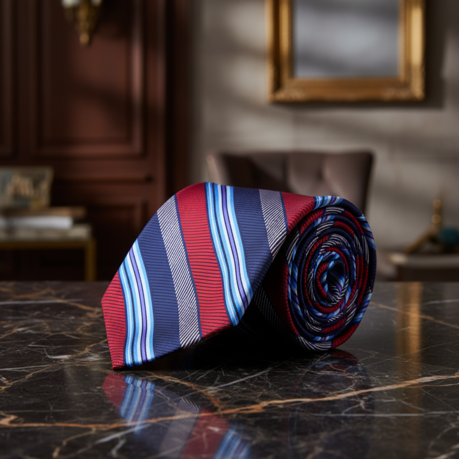 Blue, Light Blue, Red Stripe Tie