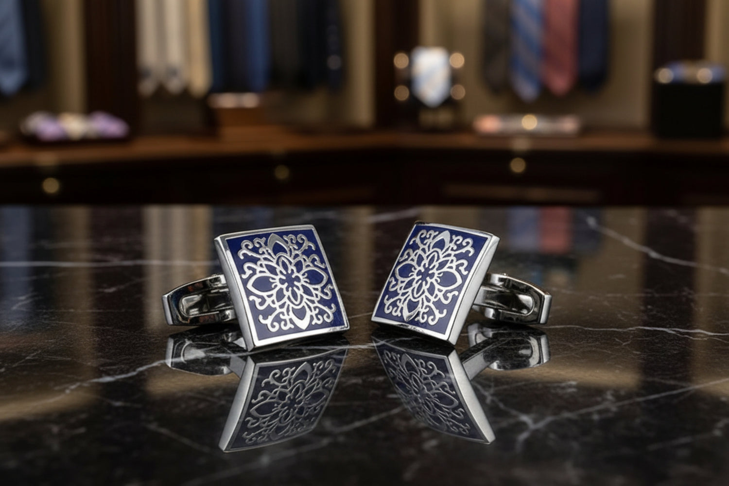 Deep Blue Chrome Detailed Cufflinks