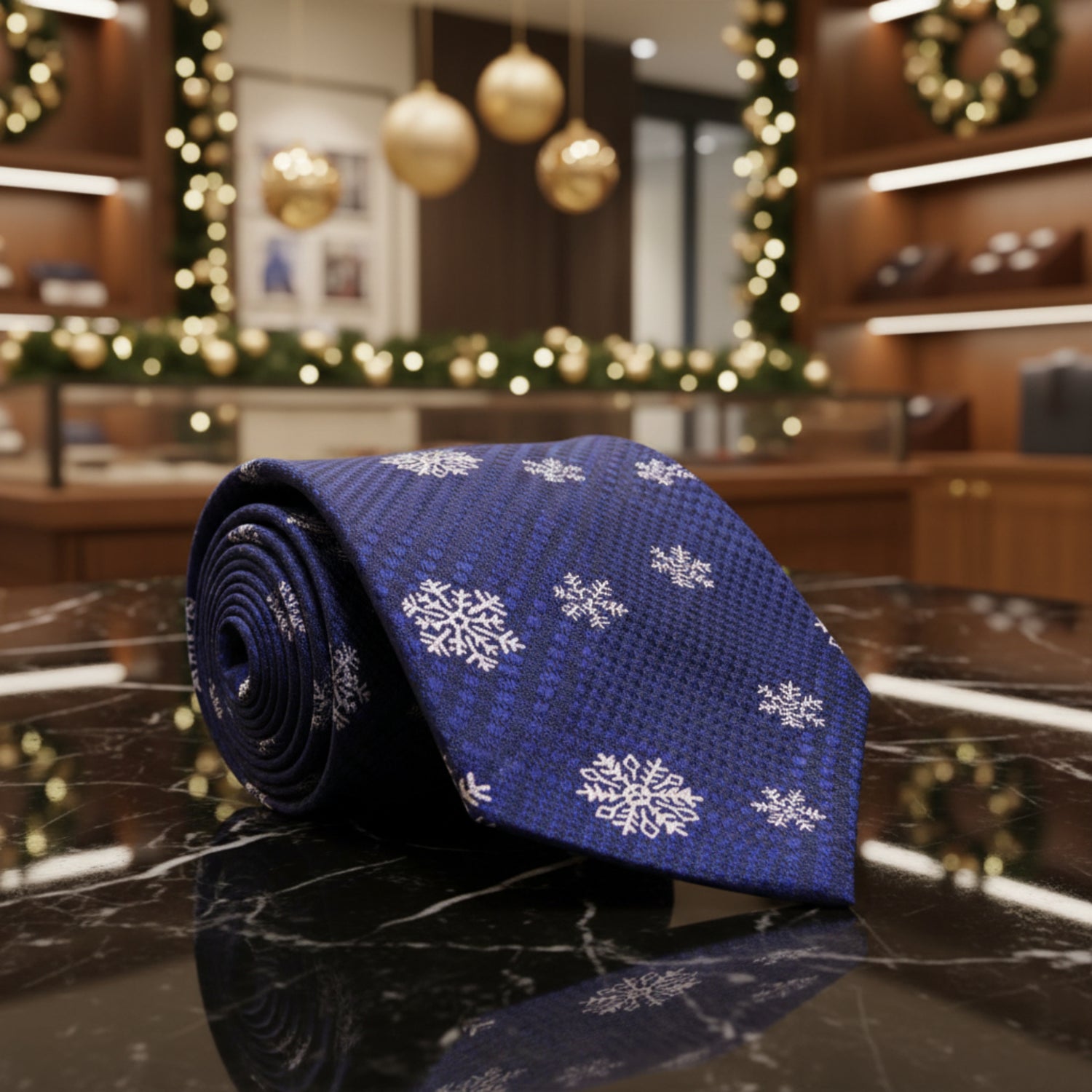 Blue, White Snowflake Tie  