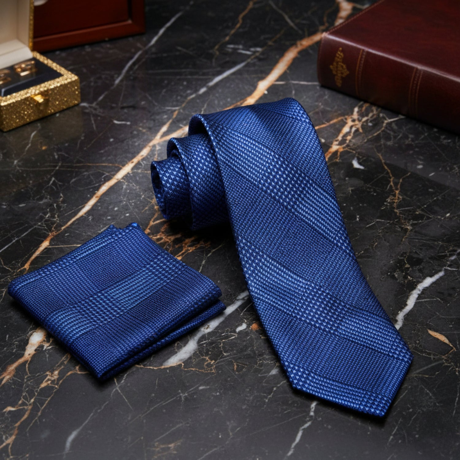 Alt view: Blue Geometric Tie and Pocket Square