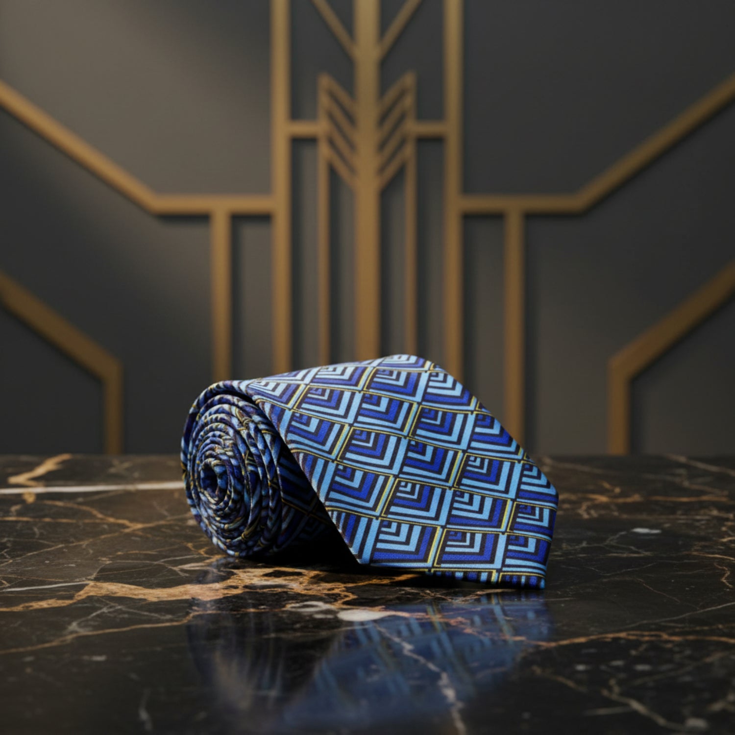 Blue Aqua Black Geometric Tie 