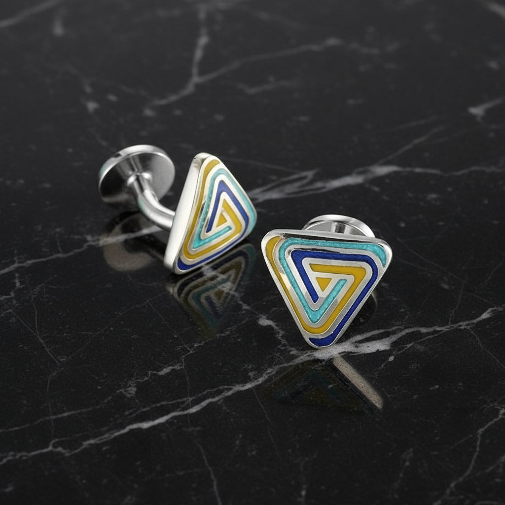 Blue yellow triangle cuff-links