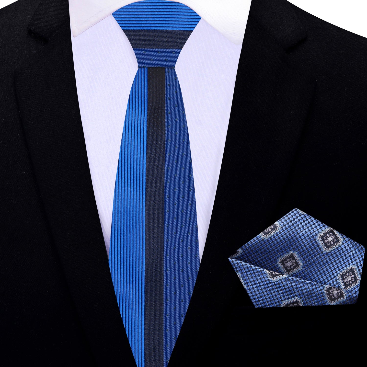 Thin Tie: Blue Tie and Accenting Light Blue  Square