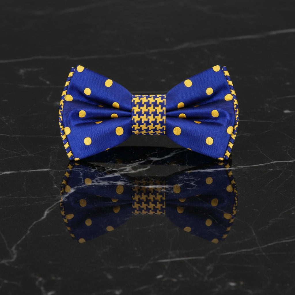 Blue, Gold Dots Bow Tie