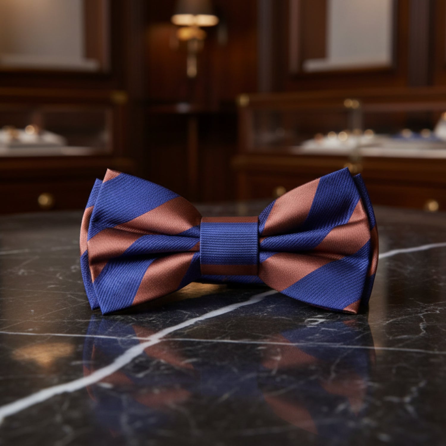 Blue, Orange Stripe Bow Tie  