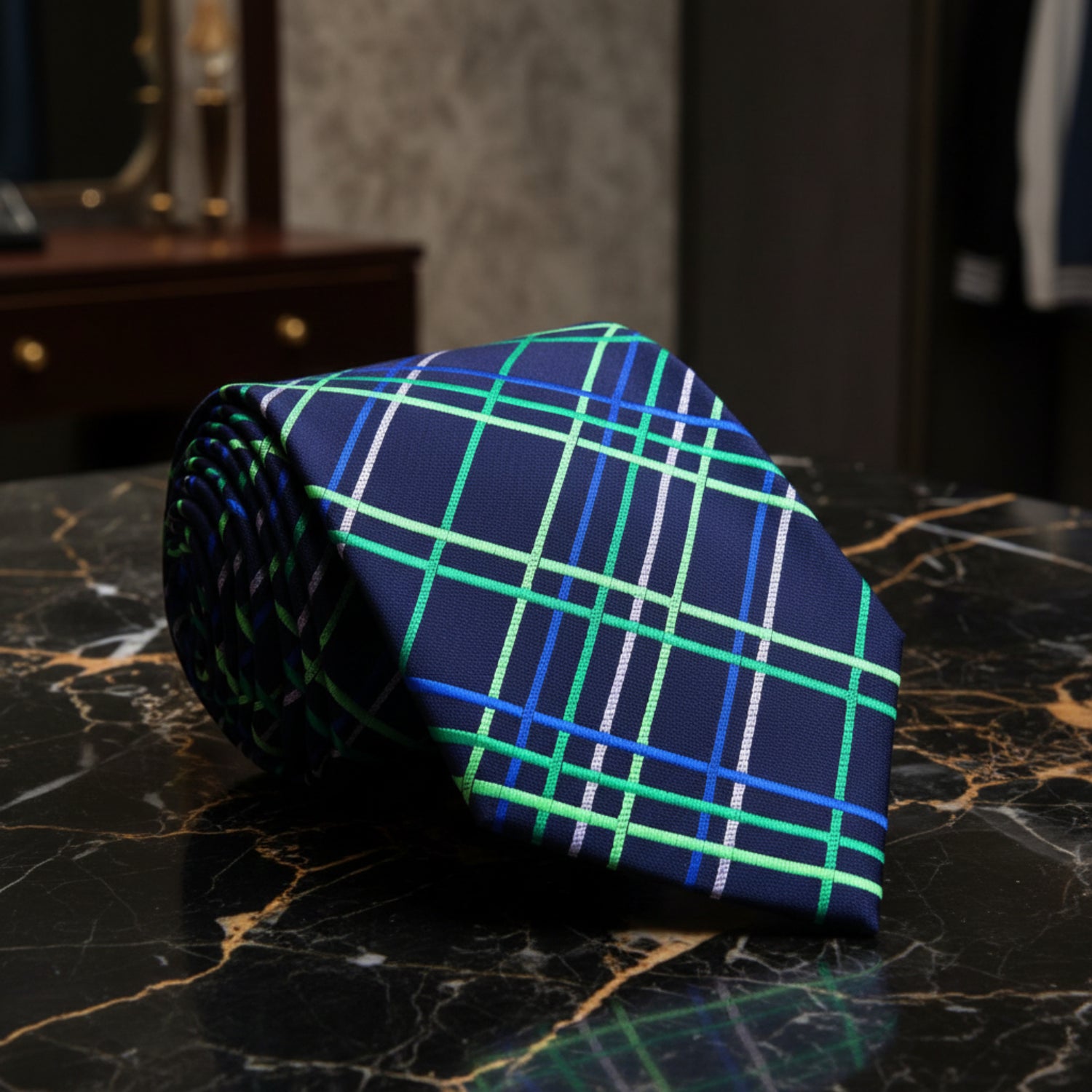 Blue with Green Lines Tie