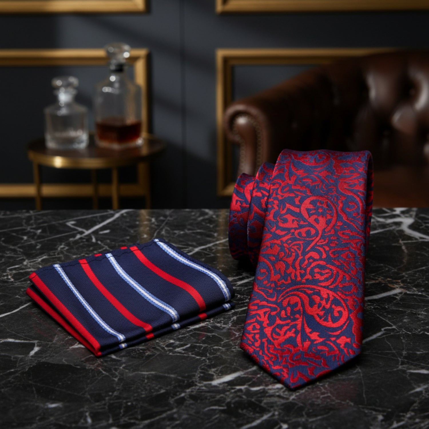 Alt View: Red, Blue Paisley Tie and Blue, Red Stripe Square