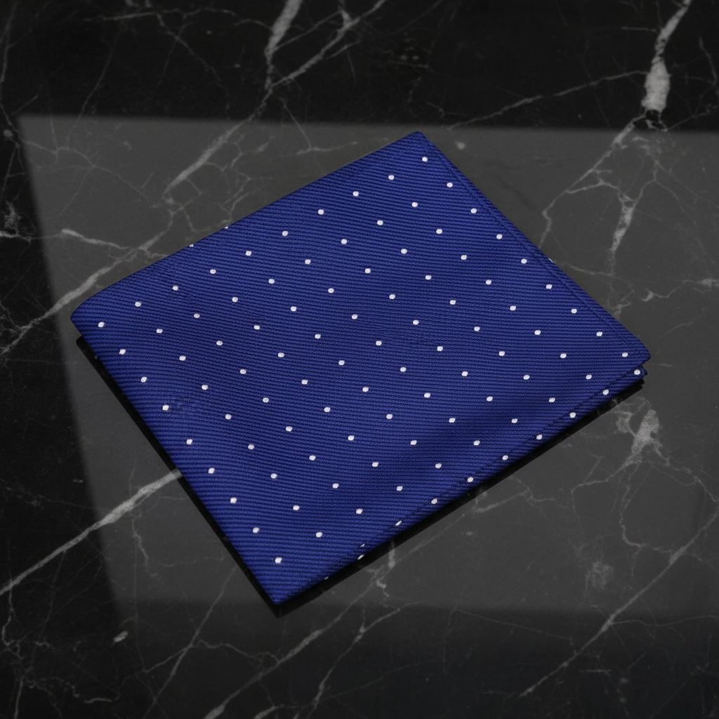 Dark Blue, White Polka Dots Pocket Square