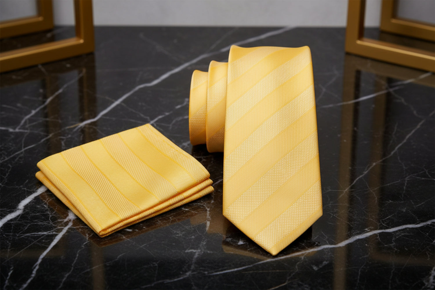 Alt View: Yellow Stripe Tie and Pocket Square