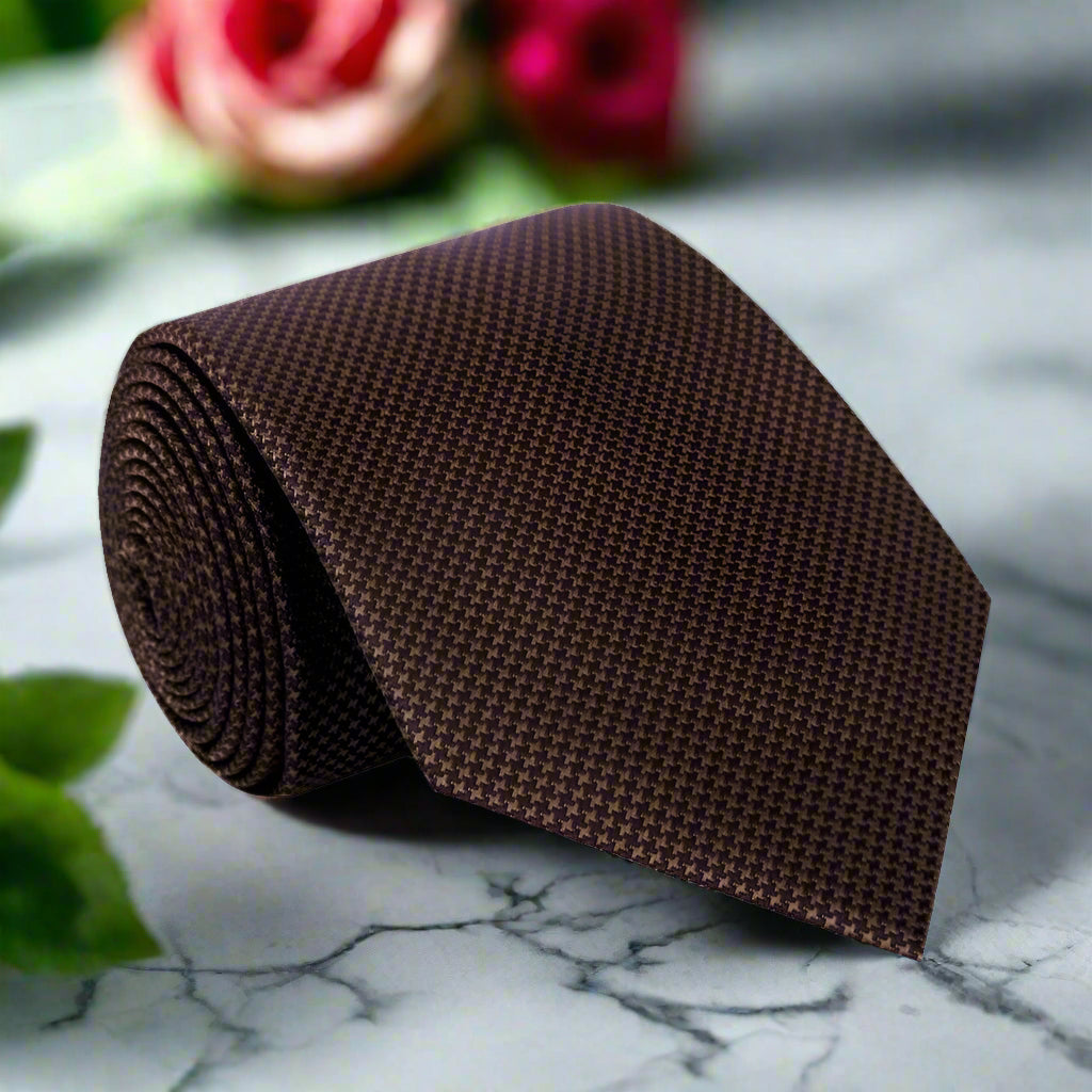 A Brown Houndstooth Pattern Necktie