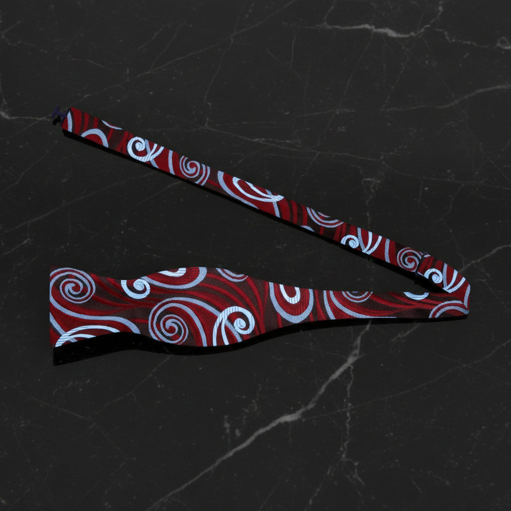 A Brown, Blue Intricate Paisley Pattern Self Tie Bow Tie Untied