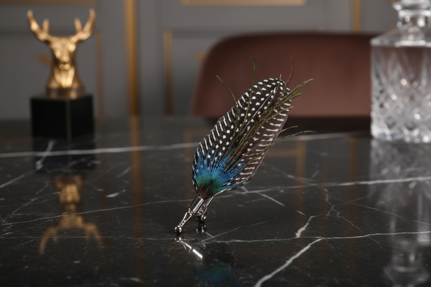 Blue Brown Feather Lapel Pin
