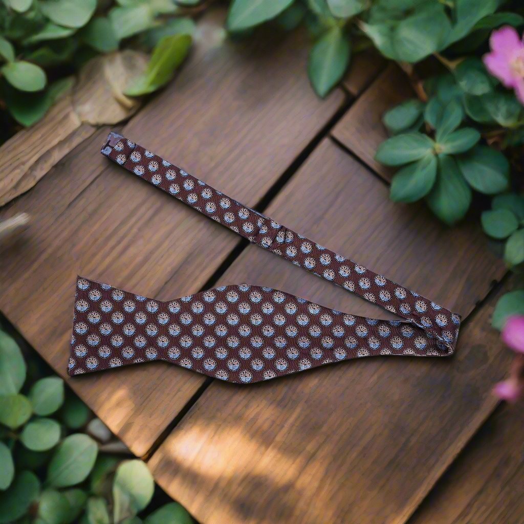 A Brown Polka Pattern Silk Self Tie Bow Tie Untied