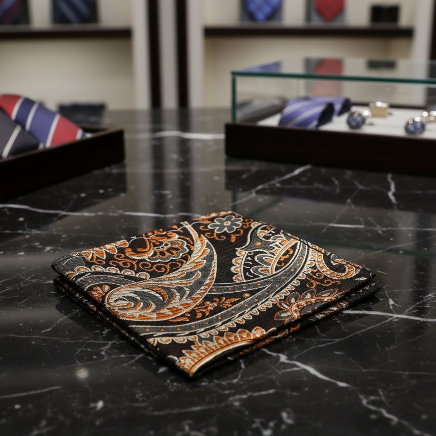 A Brown Paisley Without Checks Pattern Pocket Square