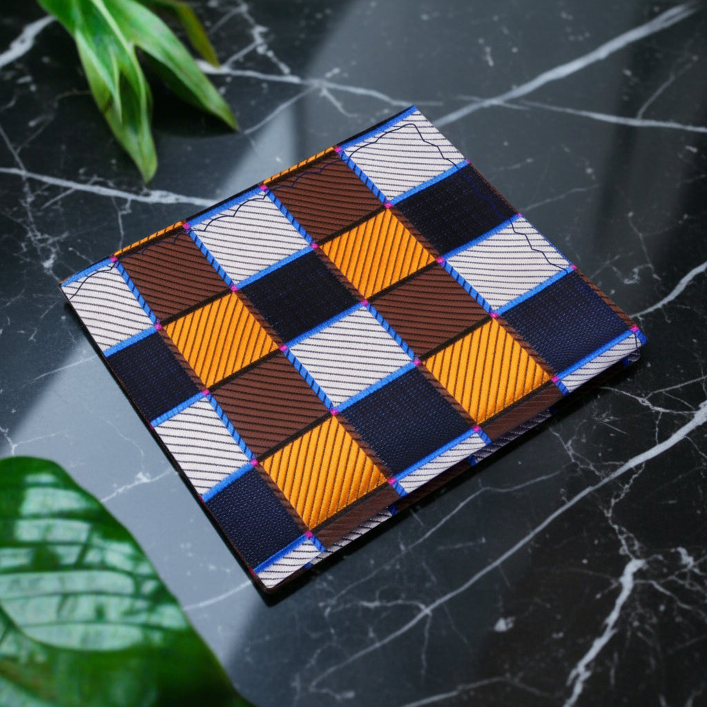 A Orange, Black, Brown Geometric Squares Pattern Pocket Square