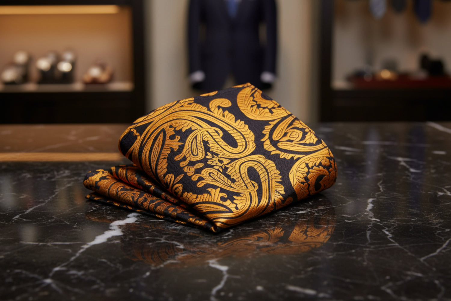 Gold and Brown Paisley Pocket Square