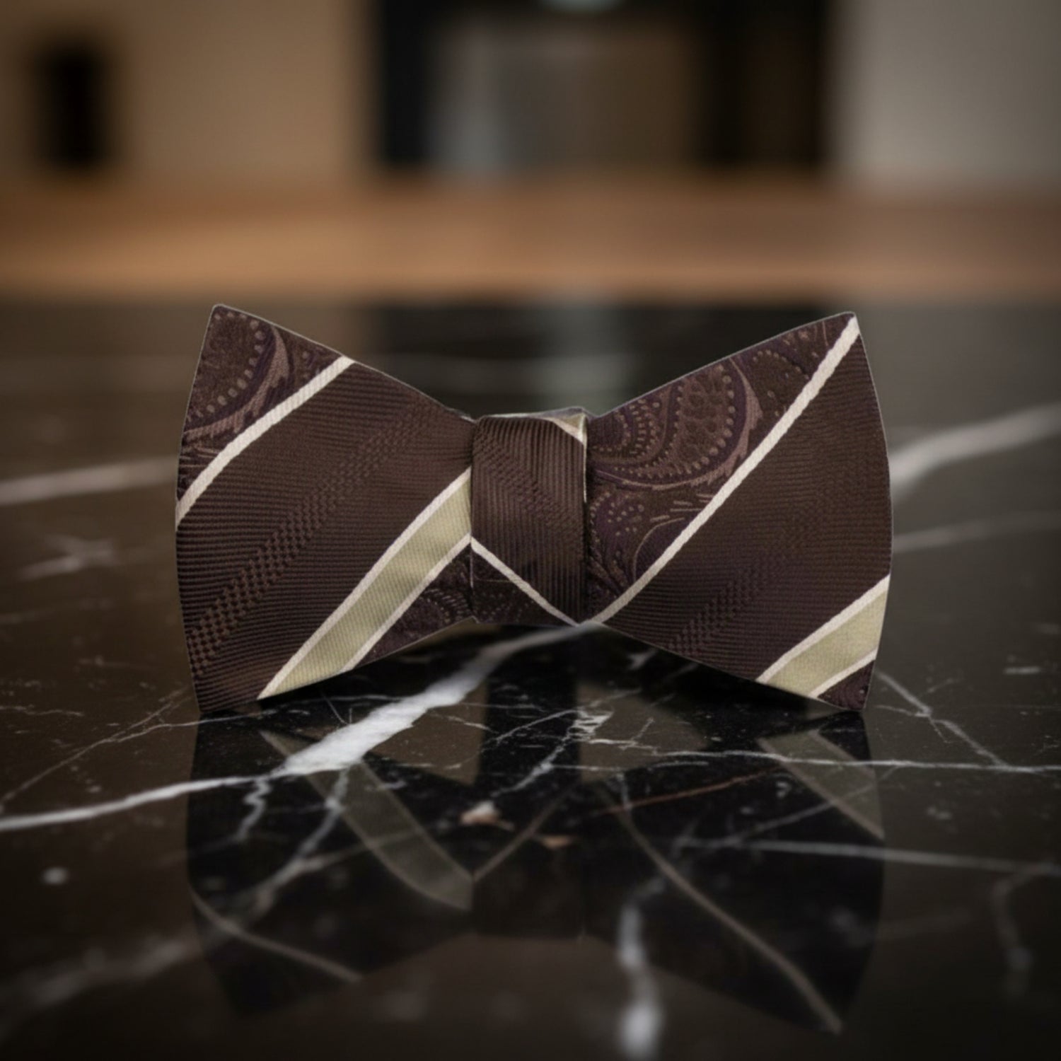 brown Gold Paisley Bow Tie