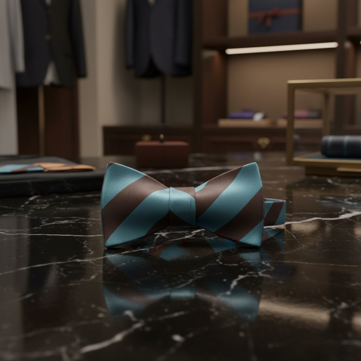 A Green, Brown Stripe Pattern Self Tie Bow Tie