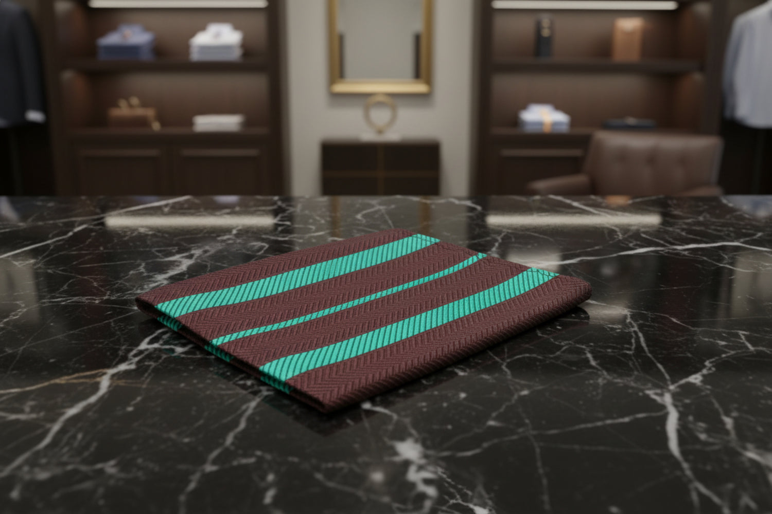 Main View: Chocolate, Mint Stripe Pocket Square