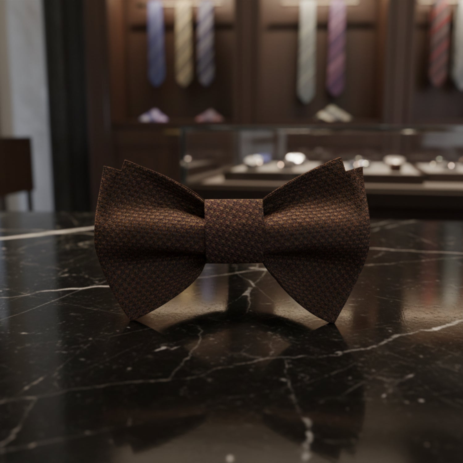 A Brown Houndstooth Pattern Self Tie Bow Tie