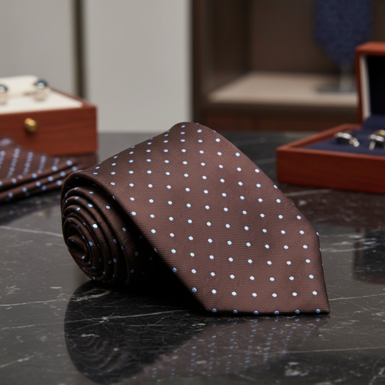 Brown, Light Blue Dots tie