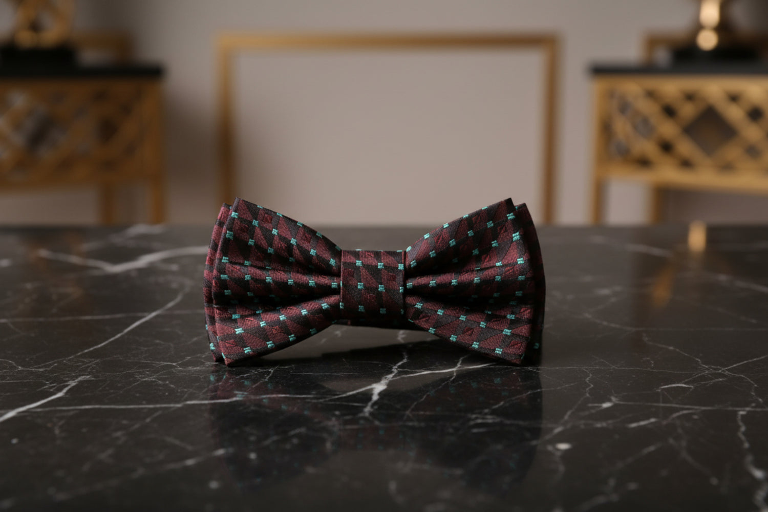 Chocolate And Mint Green Geometric Bow Tie 