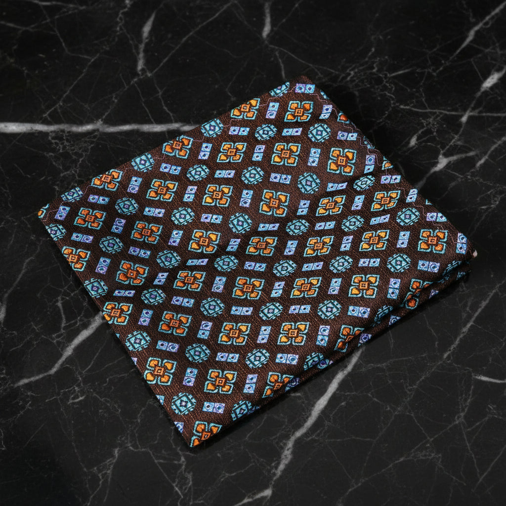 A Teal, Orange Abstract Shapes Pattern Pocket Square