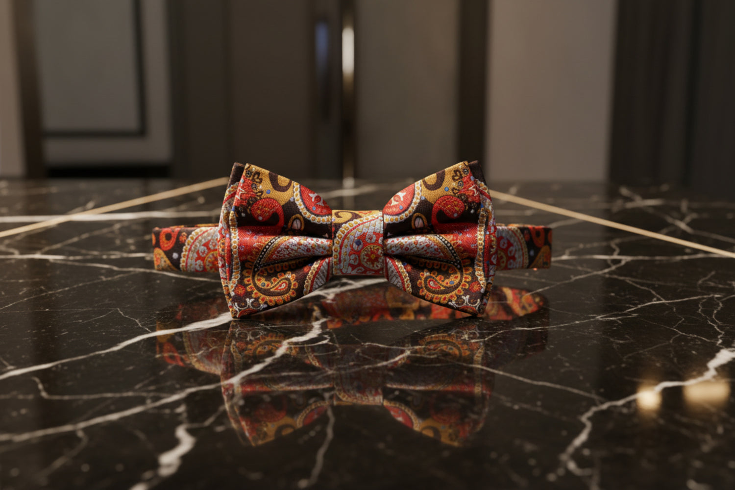 Brown, Orange Paisley Bow Tie  