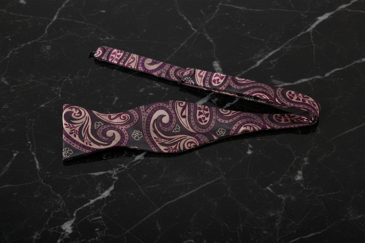 Brown, Red Paisley Bow tie Untied