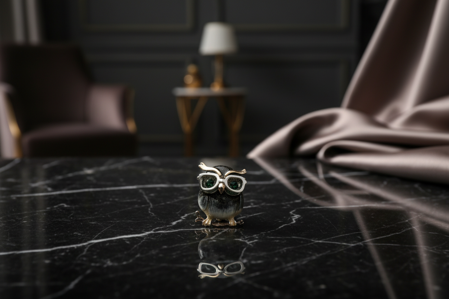 A Brown Speckled Owl Shaped Lapel Pin