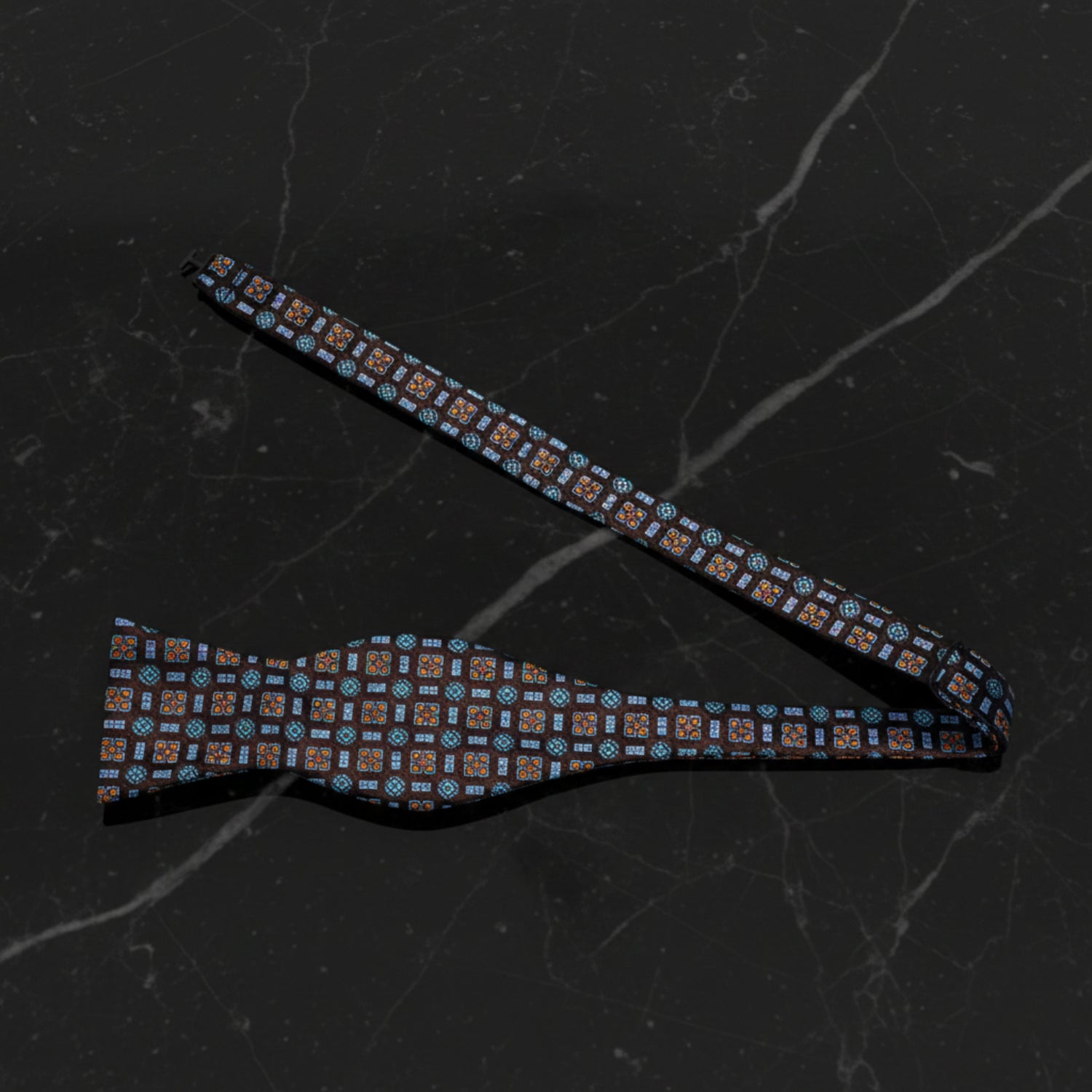 Self Tie: Brown, Orange, Teal Geometric Bow Tie