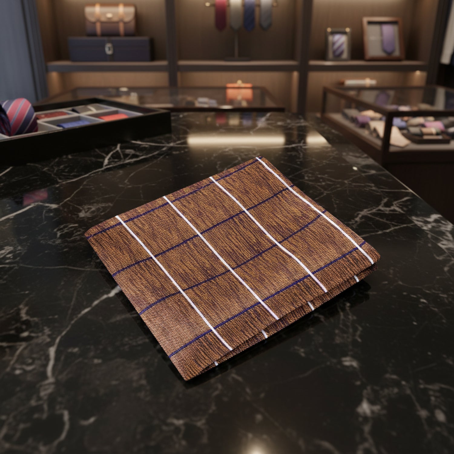 A Brown, White Pattern Pocket Square