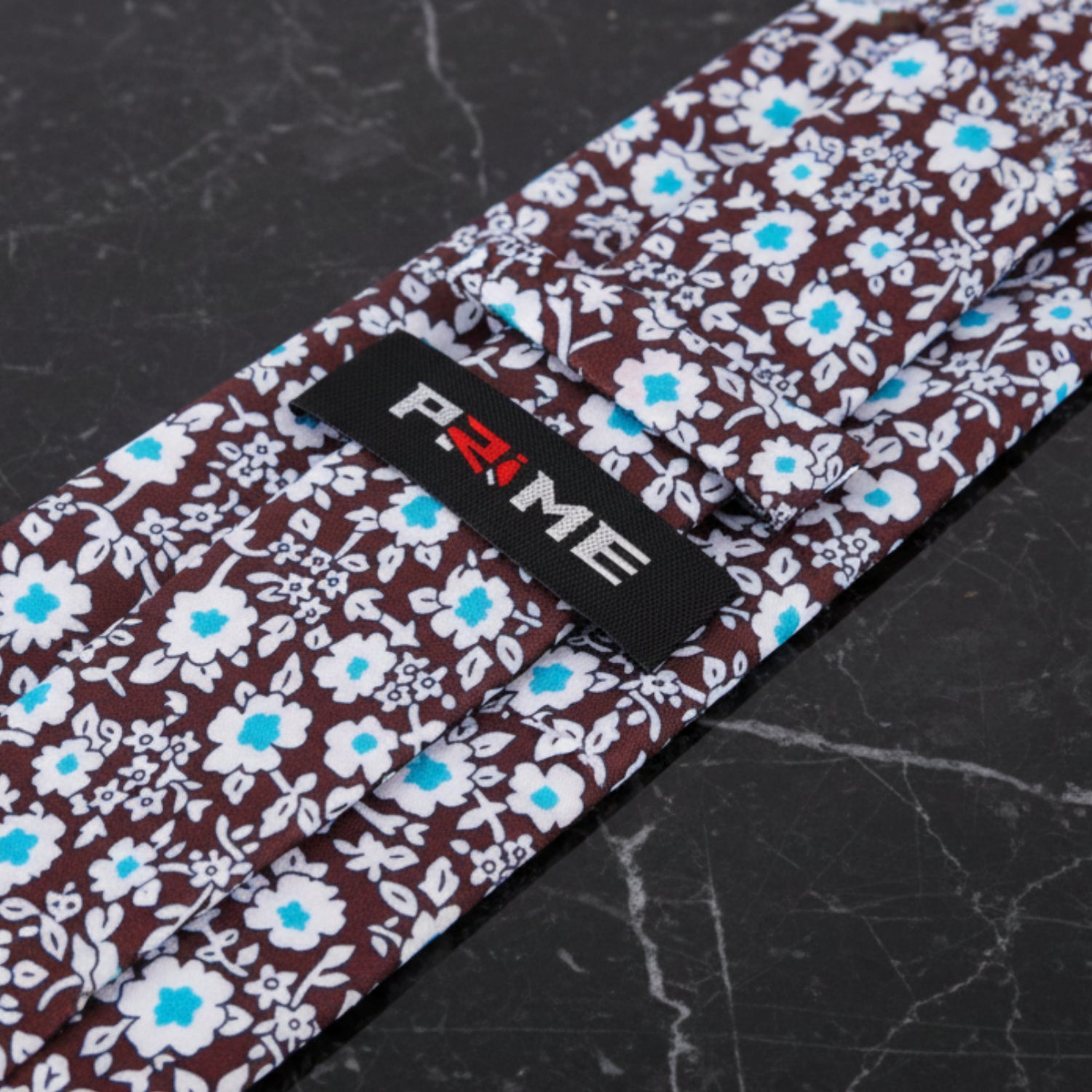 Brown, White, Light Blue Small Flowers Necktie Keep