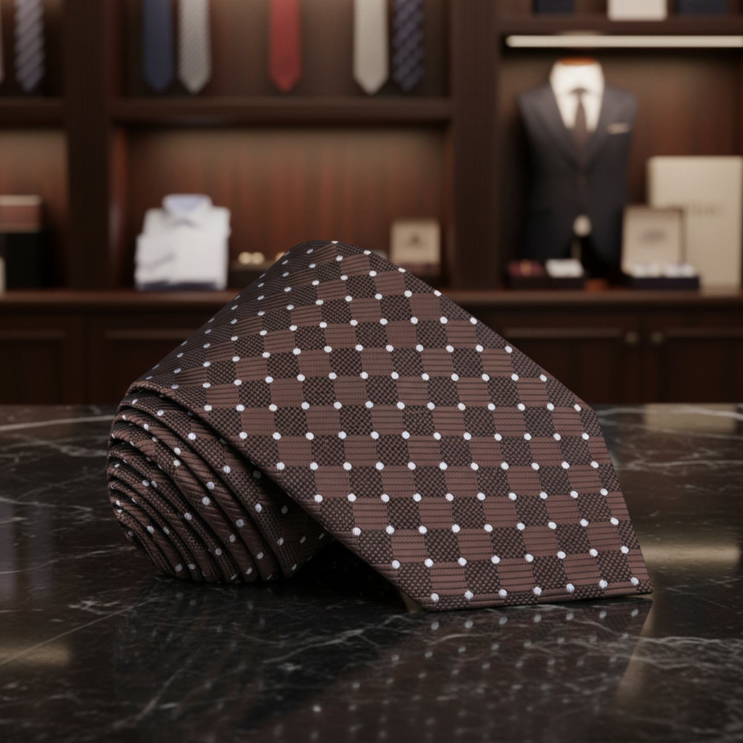 Single Tie: Brown Geometric Necktie  