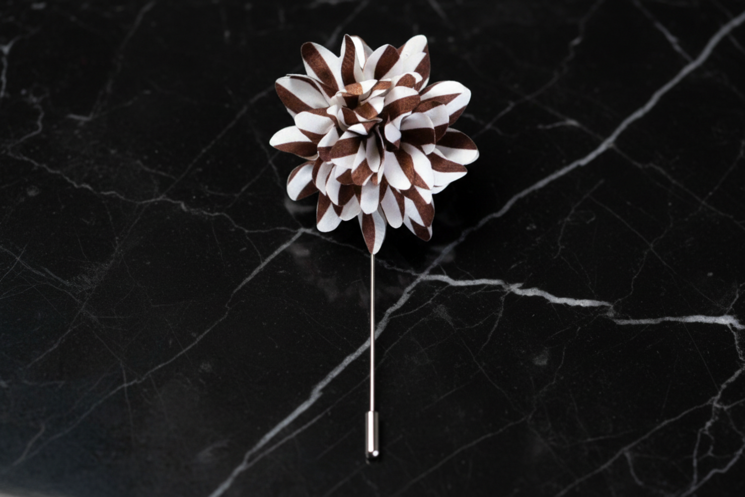 View 2: A Brown, White Colored Stripe Pattern Lapel Flower||Brown, White