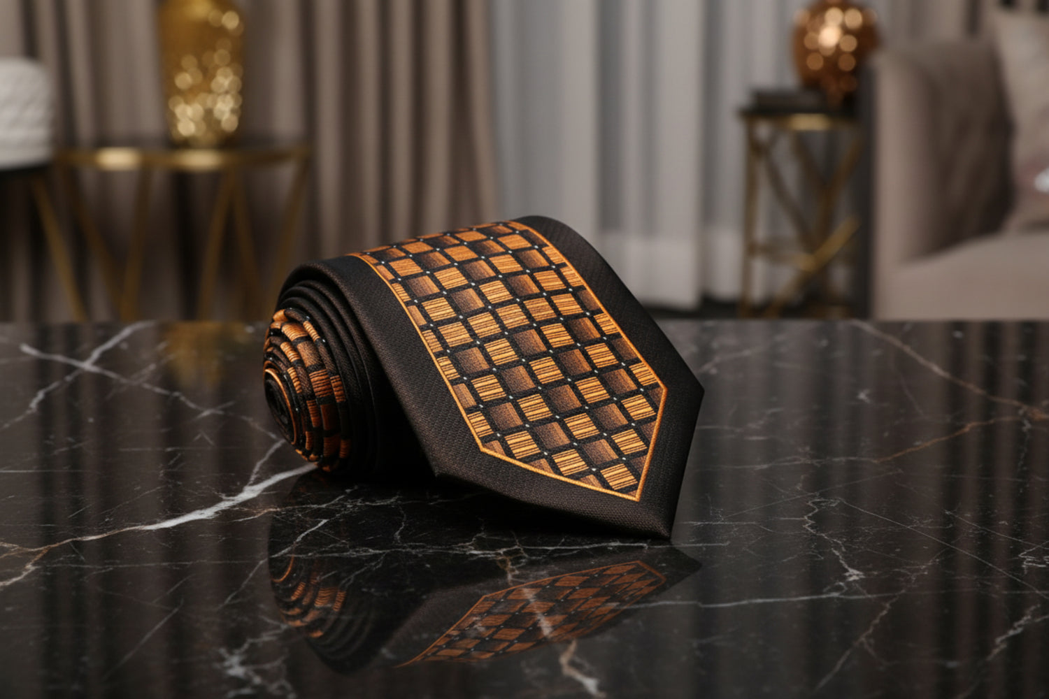 A Honey, Brown and Black Checker Pattern Necktie 