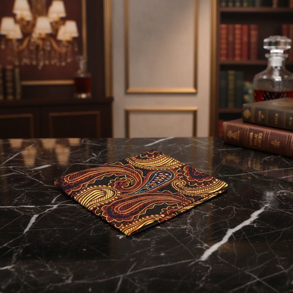 A Brown, Gold Paisley Pattern Pocket Square